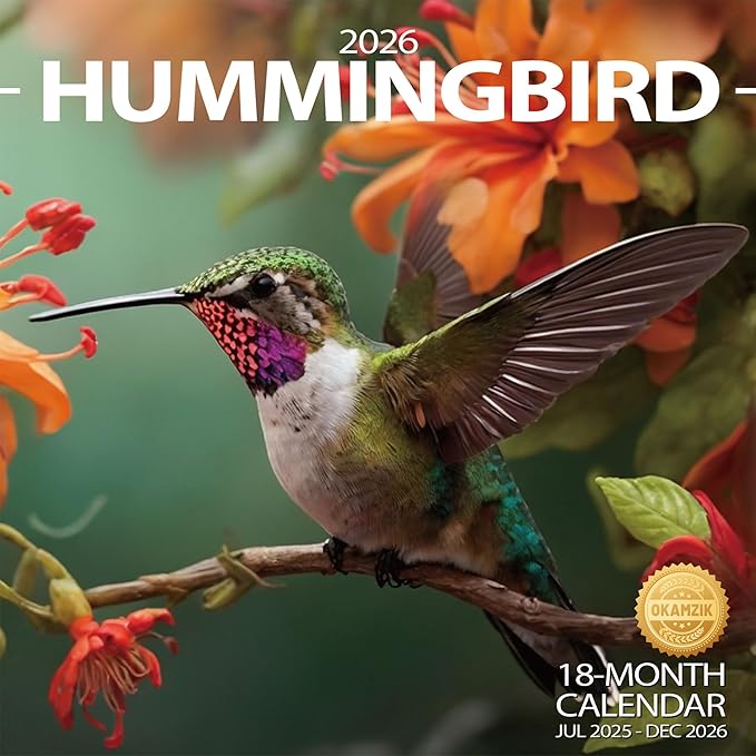 2025-2026 Wall Calendar Hummingbird Planner Calendar, Hangable Monthly Wall Calendar with Large Blocks for Organizing & Planning, Academic Schedule, Home, Office & family, Thick & Sturdy Paper (12"x24" Open)