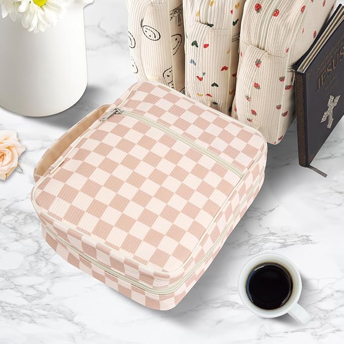 WOBAGMEN Bible Cover Case for Women,Cordoury Bible Cover with Handle,Checkered Bible Book Cover,Carrying Case Bible Protective Christian Gift(Checkered, L)
