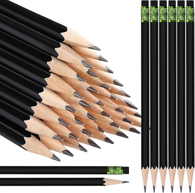 TecUnite 120 Pcs #2 HB Pencils with Eraser No 2 Unsharpened Wooden Hexagonal Pencils for Adults Gifts for School Exam art Learning Office Sketching(Black)