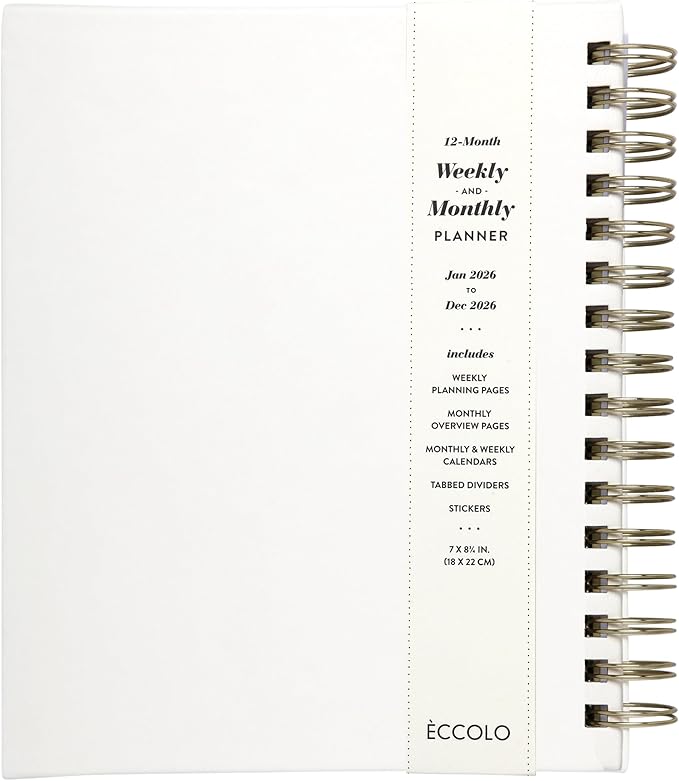WORLD TRAVELER 2026 Planner Weekly and Monthly - 7'' x 8.75'' Hard Cover January December Spiral Daily Planner 2026 To Do List, Size 7X8.75, White Busy