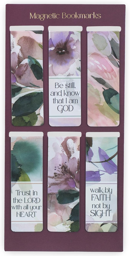 Christian Art Gifts Colorful Inspirational Magnetic Scripture Bookmark Set for Women: Bible Verses, White, Purple, Teal, Pink, Green Multicolor Floral Cute Watercolor Theme for Books, Bibles, Set of 6