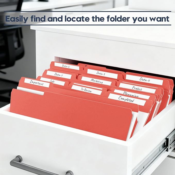 File Folders,150 Pack Colored File Folders Letter Size,8.5" x 11",1/3 Cut Tab Folder,Durable Paper Bulk File Folders with Blank Labels for Office Business School Home Use,Dark Red