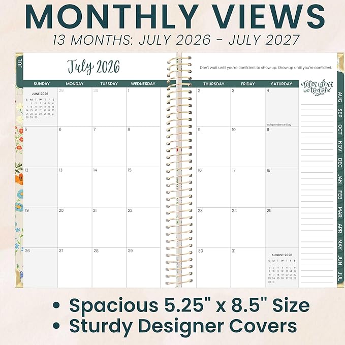 bloom daily planners HARDCOVER Planner 2026-2027 for Women - Academic Year (July 2026 - July 2027) 13 Months - A5 Monthly & Weekly Agenda Book - 5.5” x 8.25” - Garden Party, Beige