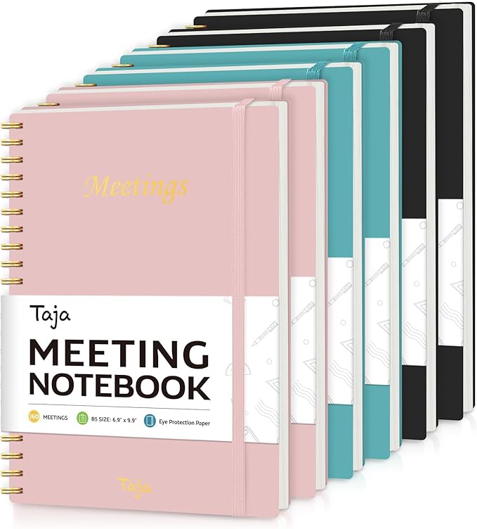 Taja 6 Pack of Meeting Notebook for Work Organization - Work Planner Notebook with Action Items, Agenda Planner for Note Taking, 160 Pages (6.9" X 9.9") Project Organizer for Men & Women - Multi