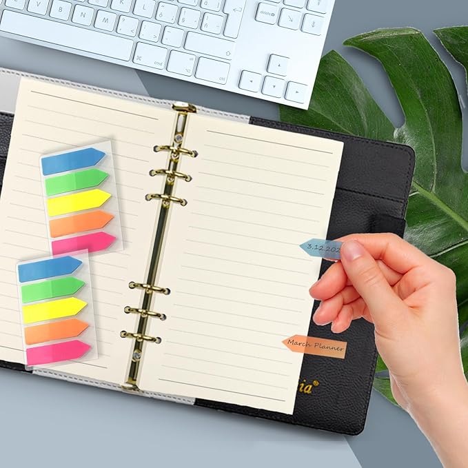 Harphia A6 6 Holes Binder Refill Value Set, 90 Sheets Ruled Line Planner Insert, 5 Sheets Binder Paper Dividers, Translucent Planner Pocket, PVC Binder Card Bag, 200Pcs Colorful Index Stickers