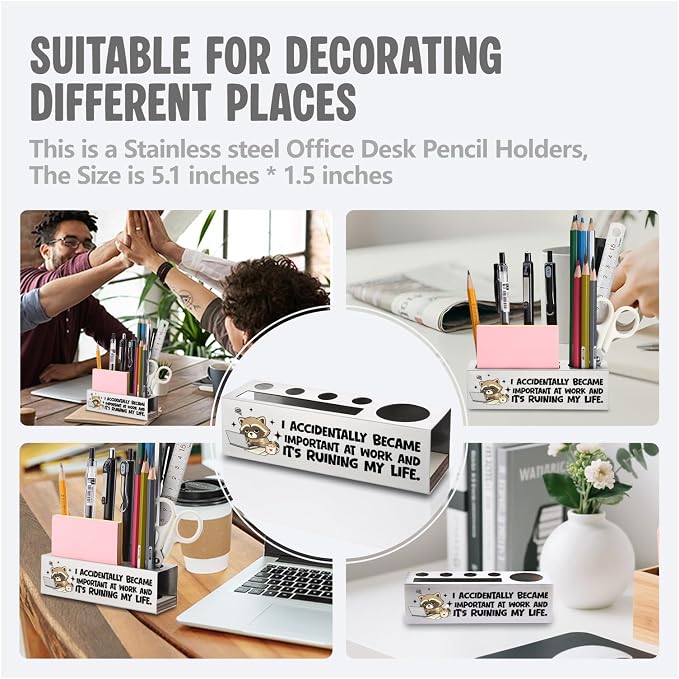 FOKCBOCM Funny Office Pen Holder with Sarcastic Quote, Stainless Steel Desk Organizer Gift for Coworker, Manager, Employee Humor Workspace Decor, Work Stress Joke Accessory-DS111