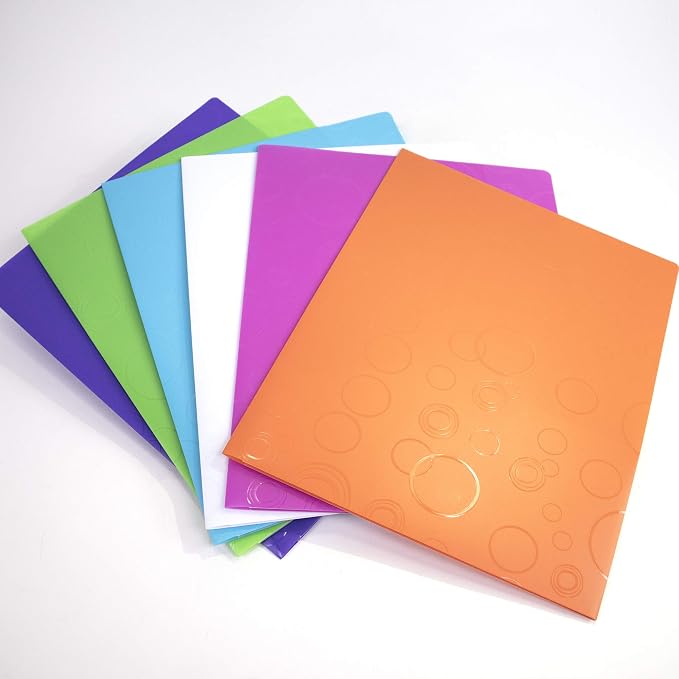 BAZIC Products Assorted Bubble Embossed Poly 2-Pocket Folder, Standard Letter Folder, for School Office Documents, Set of 6