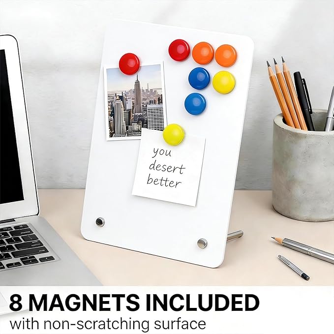 2 Pcs Magnetic Board, Black Magnet Message Board, 11"x7.8"Metal Magnetic Bulletin Board with 50pcs Memo Sheets and 8pcs Magnets, Magnet Display for Home, School, Kitchen, Office(Square,White)