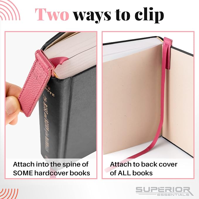 Superior Essentials Planner Magnetic Bookmark - Genuine Leather, Single Long Ribbon Bible Bookmark for Book Lovers - Amplify Your Love for Books with Our Elegant Ribbon Page Marker (1PC, Pink)