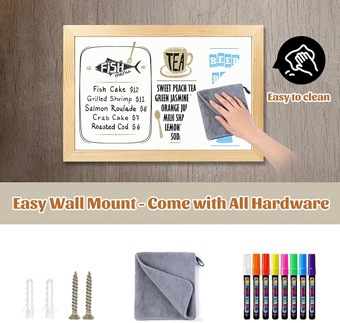 Magnetic Chalkboard for Wall, 24 x 36 Inch Solid Wood Framed Brown Magnetic Board, Wall Mounted Chalk Board for Kitchen, Restaurant, Food Truck and Calendar Board