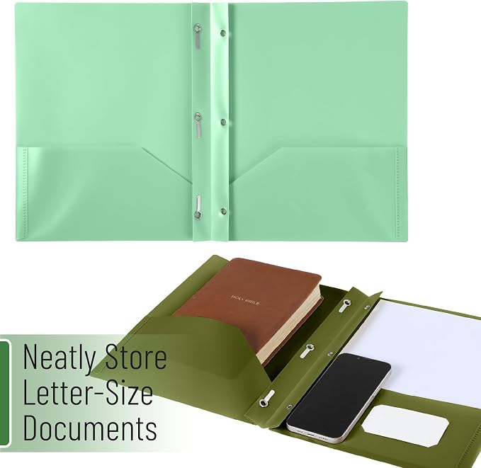Mr. Pen- Plastic Folders with Pockets and Prongs, 5 Pack, Letter Size, Green Shades, Flexible Plastic Folders with Prongs