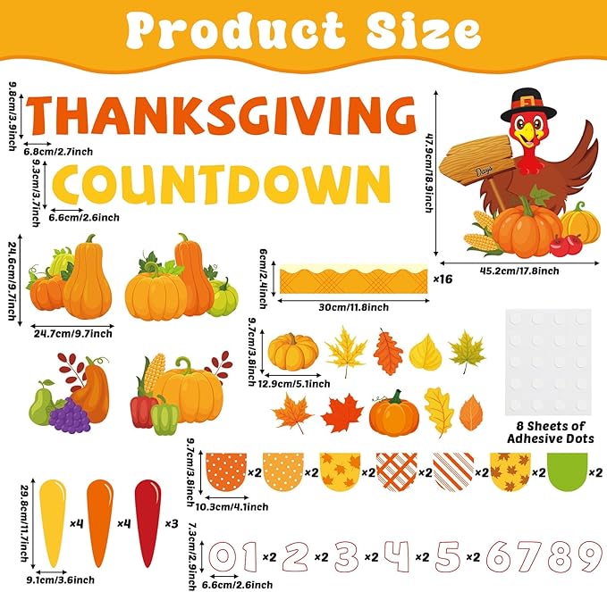 Thanksgiving Countdown Bulletin Board Decorations Fall Thanksgiving Turkey Paper Cutouts Autumn Maple Leaf Pumpkin Classroom Bulletin Board Set for Harvest Party School Chalkboard Wall Decor Supplies