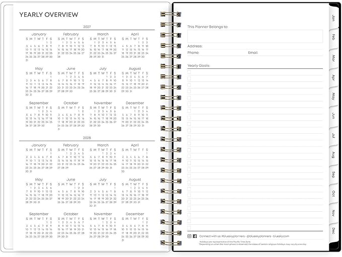 Blue Sky 2027 Weekly and Monthly Planner Calendar, January 2027 - December 2027, 5" x 8", Clear Pocket Cover, Laminated Tabs, Durable Twin Wire Binding, Baccara Dark