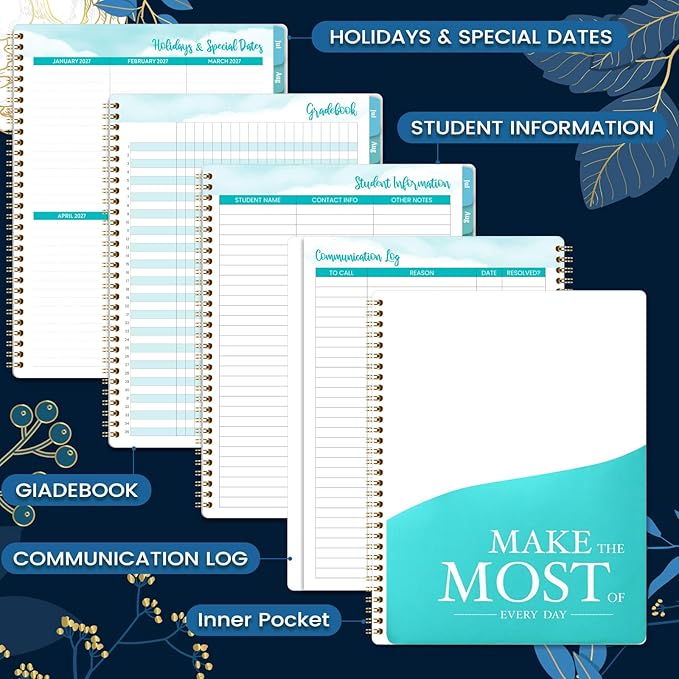 Teacher Planner 2026-2027 - Teacher Planner 2026-2027 Academic Year, Weekly & Monthly Lesson Planner, JULY 2026 - JUNE 2027, 8.5'' x 11'', Colorful Monthly Tabs, Twin-Wire Binding, Holidays, Pocket