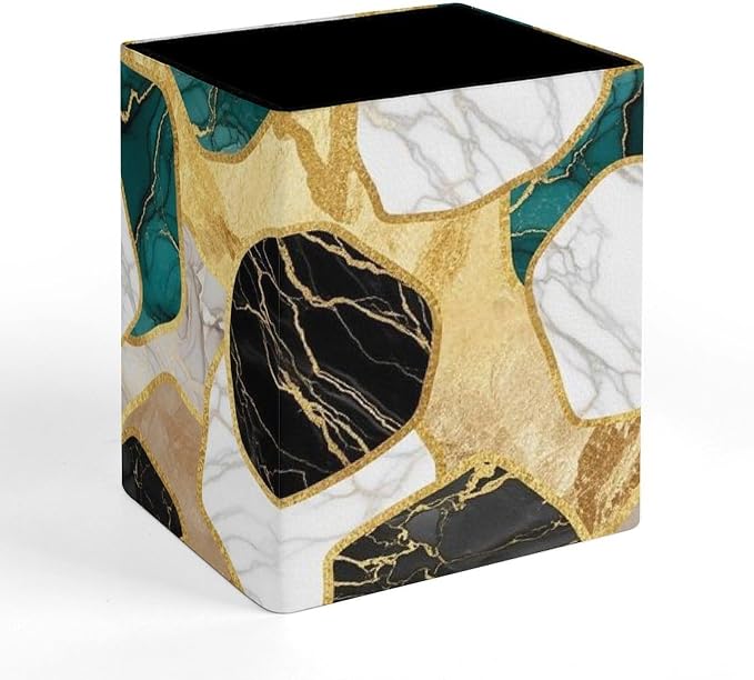 Pen Holder Stand For Desk, Pencil Pen Holder Cup, Desktop Stationery Organizer, Waterproof Multifunctional Office Supplies Abstract Watercolor Painting Gold Blue Turquoise Black White Gray Marble