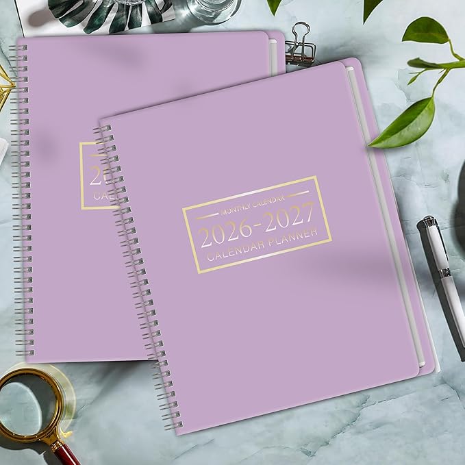 Monthly Planner 2026-2027, 2 year calendar 2026-2027 Calendar Book from Jan 2026 - Dec 2027 with Waterproof PVC Cover, 9'' x 11'', Organize Schedule for School, Office, Family,Purple
