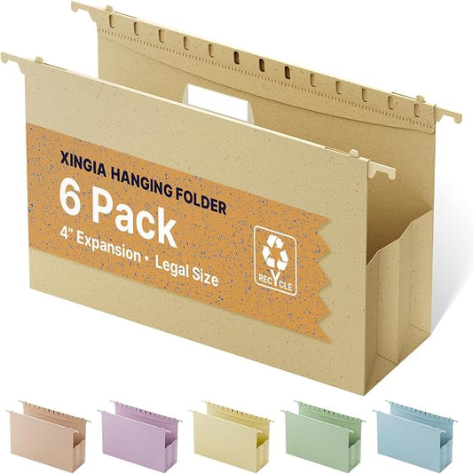 XINGIA Legal Size Hanging File Folders, Expandable 4 Inch File Folders Legal Size with Tabs, 6 Pack File Folders for Filling Cabinets, Hanging File Folder Organizer for School Office Home