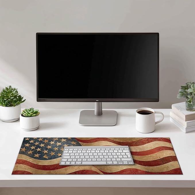 HOMETITUTE Mouse Pad XL Large Desk Mat 31.5 x 11.8 Inch American Flag Extended Keyboard Pad Non Slip Computer Mat Waterproof Gaming Mouse Pad Vintage Patriotic Mousepad for Office Home