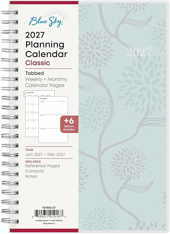 Blue Sky 2027 Weekly and Monthly Planner Calendar, January 2027 - December 2027, 5" x 8", Flexible Cover, Laminated Tabs, Durable Twin Wire Binding, Rue Du Flore