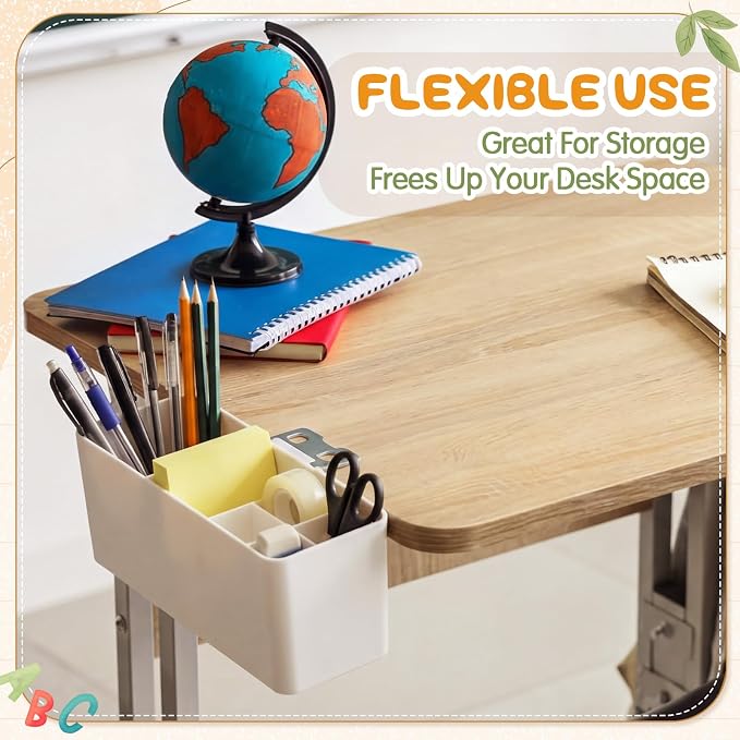 Reallnaive 8 Pcs Desk Side Storage for Classroom Side Desk Organizer Back to School Gift No Drill Holder Clamp Plastic Desks Organizer for Table Chair to Hold Pen Phone Notebook for Office Classroom