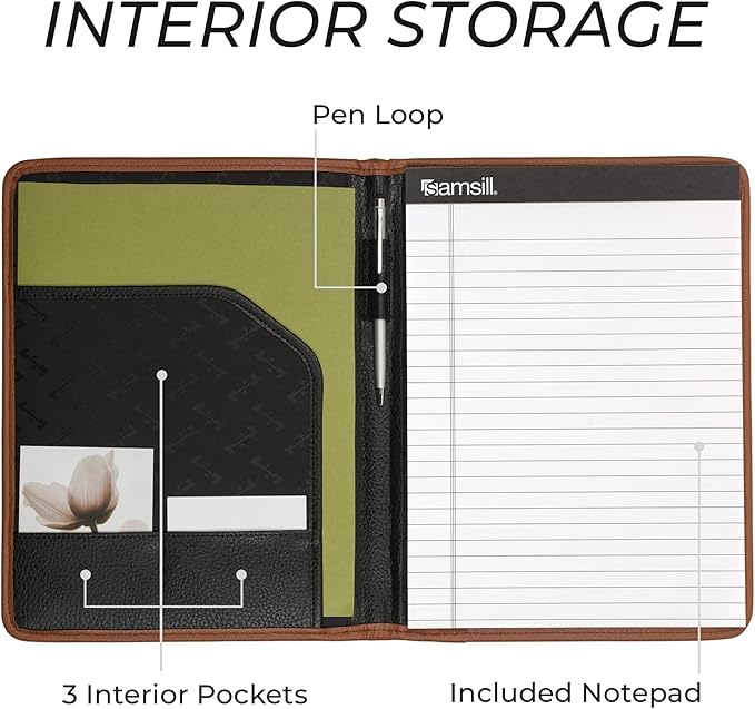 Samsill Professional Padfolio, Hampton Collection, Black/Brown Faux-Leather Business Portfolio, Includes 8.5 x 11 Writing Pad