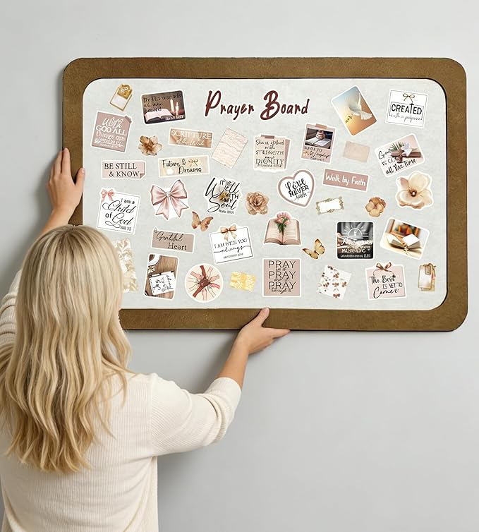 Bulletin Board 23.6×15.7 inches 129 Pcs Prayer Board Supplies Kit for Women with Board, Envelopes, Pins, Boho Decorative Stickers Cards for Home Office Classroom School Wall Art