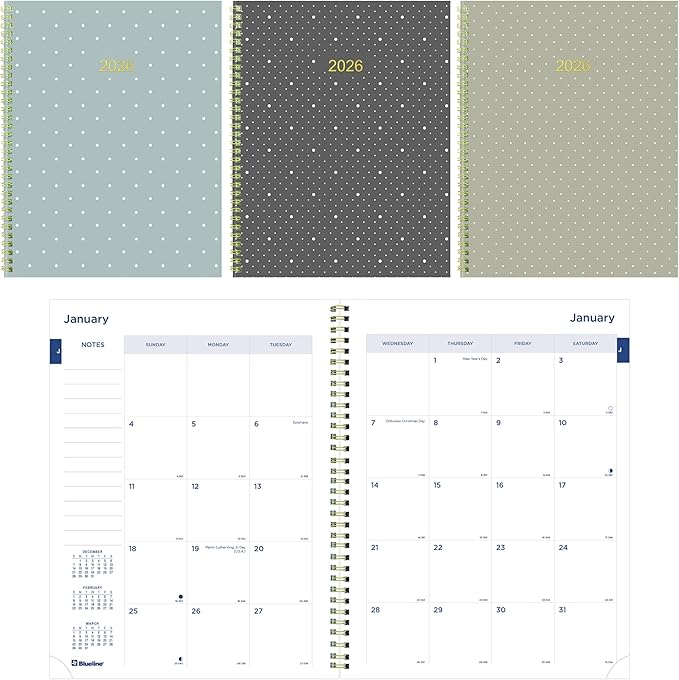 Blueline® 2026 Monthly Planner, 14 Months, December 2025 to January 2027, Gold Twin-Wire Binding, 11" x 8.5", Minimalist (C701PT.ASX-26)
