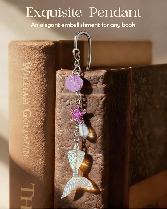 Buleens 2 Pack Bookmarks for Women Reading - Book Marks for Readers Book Lovers, Cute Sliver Ocean Seashell Personalized Metal Bookmark with Pendants, Pretty Aesthetic Book Accessories Reading Gifts
