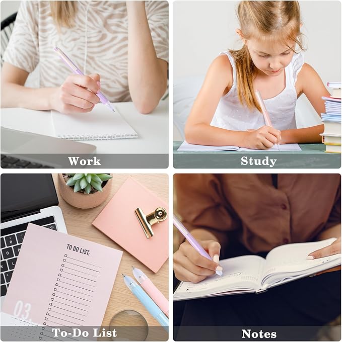 8Pcs Erasable Pens with Erasers, Retractable 0.5mm Fine Point Smooth Writing Black Ink Pen with Eraser, Aesthetic School Office Supplies for Journaling (Black Ink)