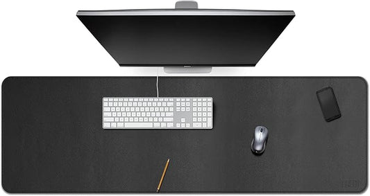 Cacoy PU Leather Desk Pad, 55" x 16" Computer Desk Writing Mat for Office and Home, Large Gaming Keyboard Mouse Pad (Black)