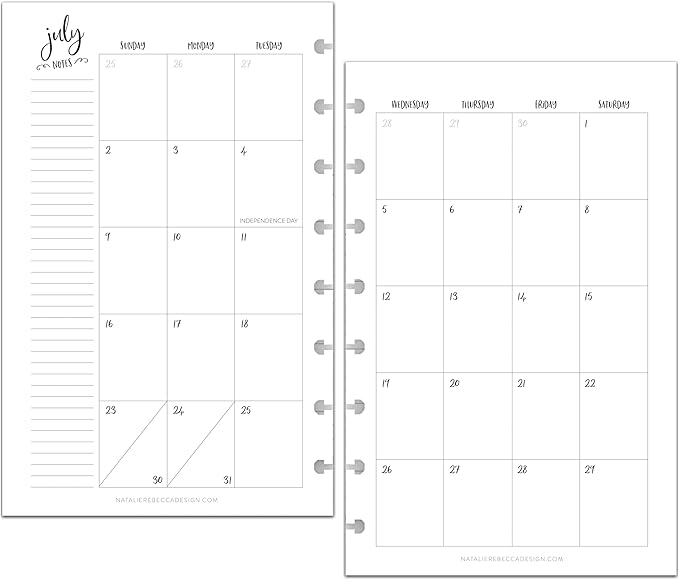 BetterNote July 2026 - June 2027 Academic Monthly Calendar Refill for Discbound Notebook, School Dates, Fits Levenger Circa, Big Happy Planner, Arc, TUL, Disc Refill (8-Disc, 5.5"x8.5", Whimsy)
