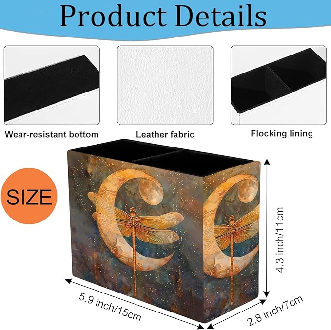 Pen Holder and Anti-Slip Mouse Pad Combination, Makeup Brush Storage Box, Tableware Storage Box, Suitable for Office and Home - Vintage Dragonfly
