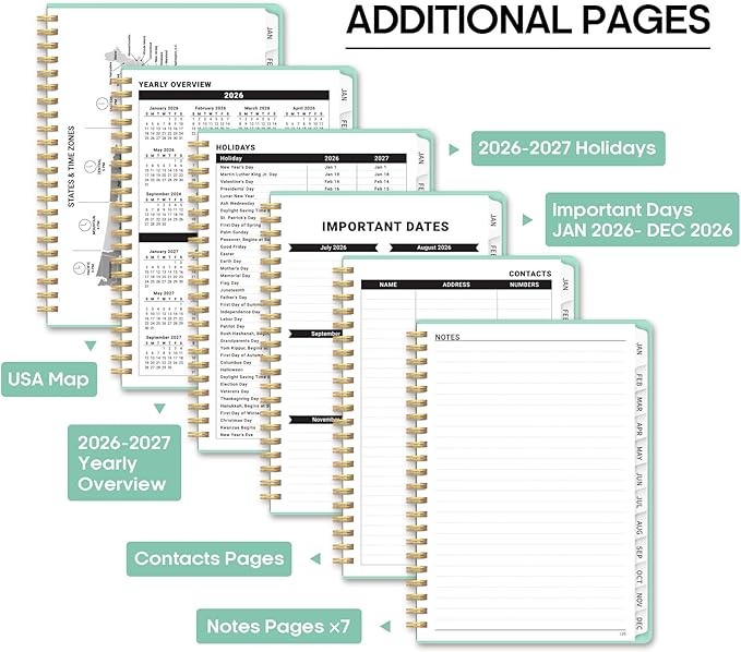 2026 Planner 8.5" x 11", Weekly and Monthly Calendar Planner Book, January 2026 - December 2026, Hardcover Spiral Planner with Monthly Tabs, Notes Pages, Perfect for Women & Men, A4 - Mint
