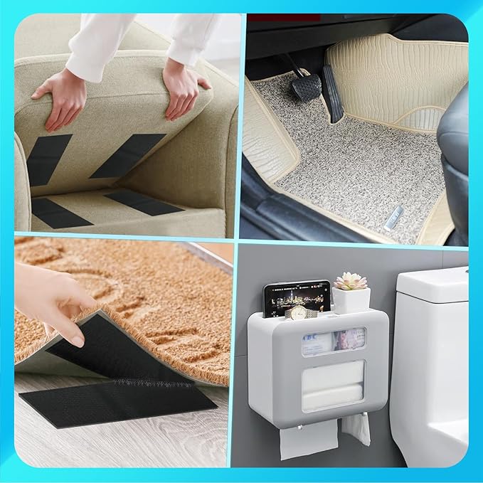 4.4 Inch x 19 Feet Strips with Adhesive Heavy Duty, Black Couch Cushion Tape, Nylon Sticky Back Fastener Roll, Non Slip Rug Grippers, Keep Couch Cushions from Sliding