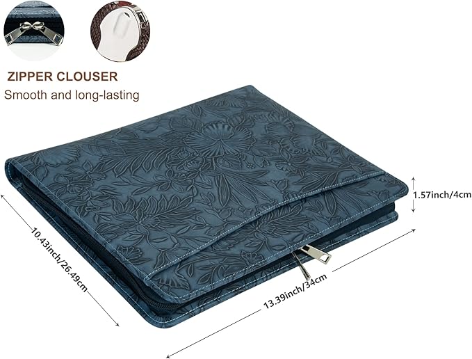 Free Engraved Name, Personalized Portfolio, PU Leather Resume Zippered Padfolio, Business Document Organizer Folder with A4 Notepad Holder, Custom Printing Gift for Woman/Men, Customized(Dark Blue)