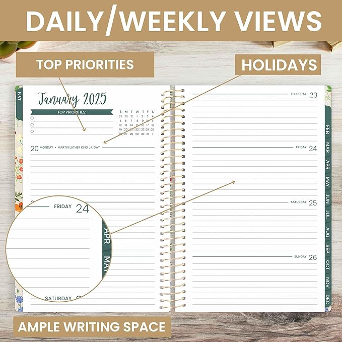 bloom daily planners 2025 Planner - Calendar Year Day Planner (January 2025 - December 2025) - 5.5” x 8.25” - Weekly/Monthly Agenda Organizer Book with Stickers & Bookmark - Garden Party, Beige