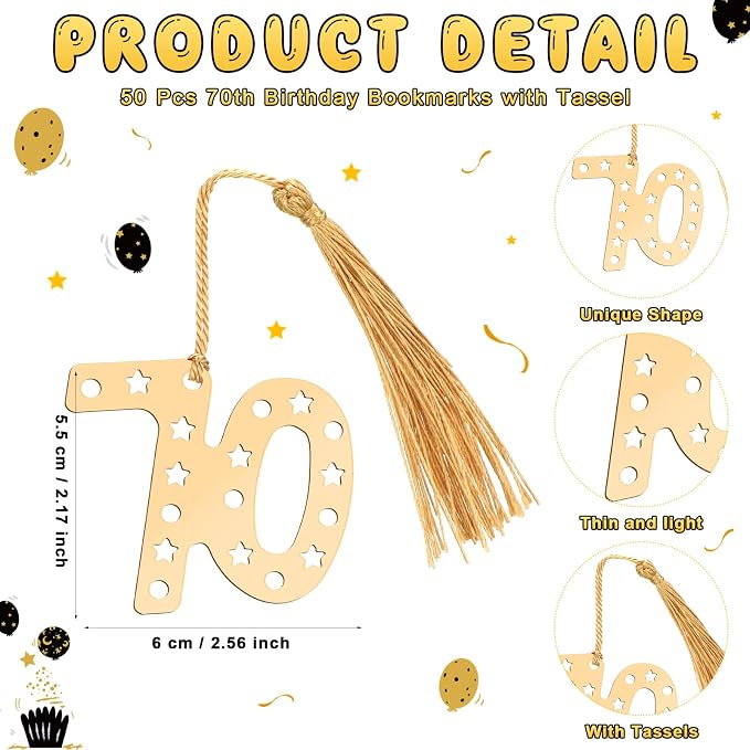 Spakon 50 Set 70th Birthday Party Favor for Guest Anniversary Party Favor Golden Birthday Bookmark Thanks Coming Pen with Tag Appreciation Gifts for Women Men Wedding Anniversary