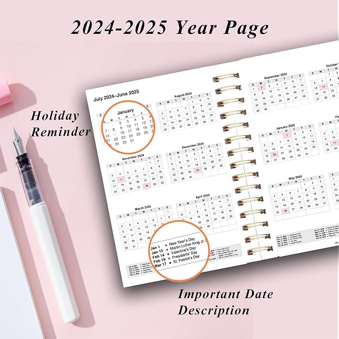 Planner 2024-2025 Daily Weekly and Monthly - Academic Planner July 2024-June 2025-5" x 8" with Floral Cover with Twin-Wire Binding - Effectively Manage Your Time - Dark Blue