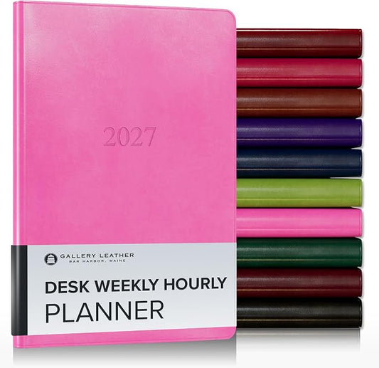 Gallery Leather Desk Hourly Weekly Monthly Planner 2027, Elegantly Bound Calendar Planner and Notebook with Stylish Gold-Gilded Page Edges, 12 Months - Acadia Hope - 8x5.5"