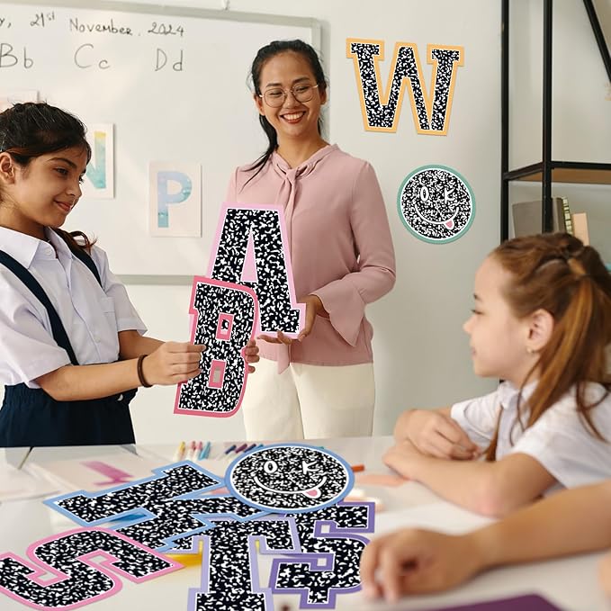 136 Pcs 12 in Extra Large Bulletin Board Decor Pastel Notebook Classroom Decor Big Alphabet Letter Cutout Sticker Punctuation with Adhesive Dot Colorful Poster Wall Decal Teacher Education Tool