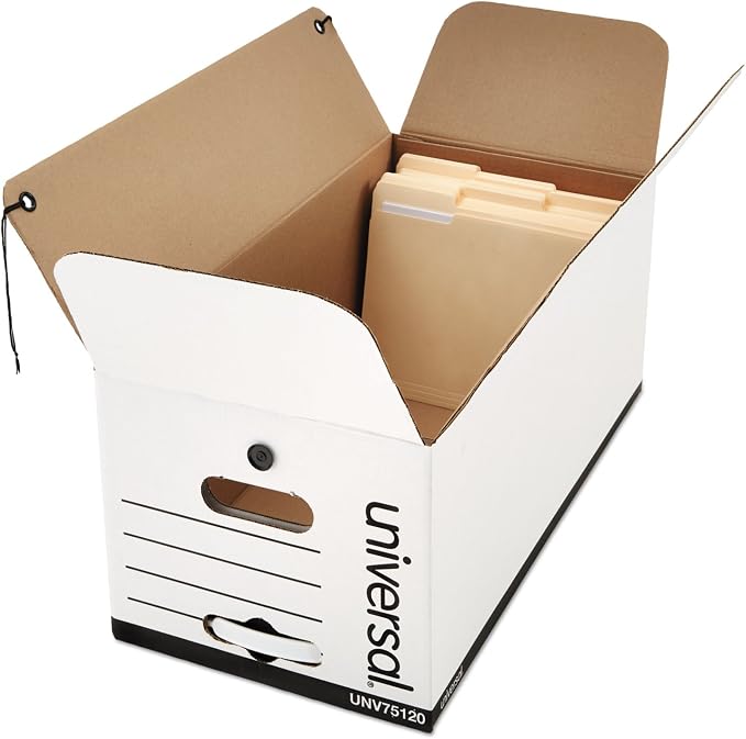 Universal 75120 Economy Storage Box, Tie Close, Letter, Fiberboard, White, 12/Ct