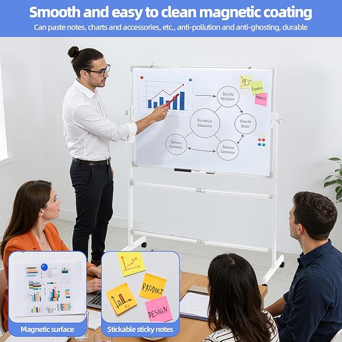 hatleues Magnetic Whiteboard with Stand- 36" x 24" Double-Sided Rolling White Board Mobile Dry Erase Board on Casters for Office, Classroom, Home & Presentations (40 x 28 Inch)