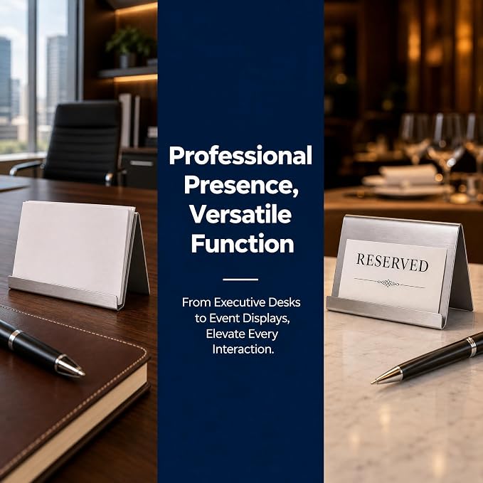 Business Card Holder, Stainless Steel Desktop Display, Metal Organizer Case, For Office Desk, Professional Name Stand, Silver Rack, Men Women Daily Use