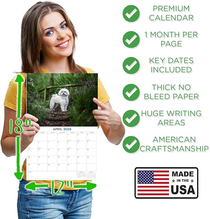 2025 2026 Maltese Calendar - Dog Breed Monthly Wall Calendar - 12" x 18" Open - Thick No-Bleed Paper - Giftable - Academic Teacher's Planner Calendar Organizing & Planning - Made in USA
