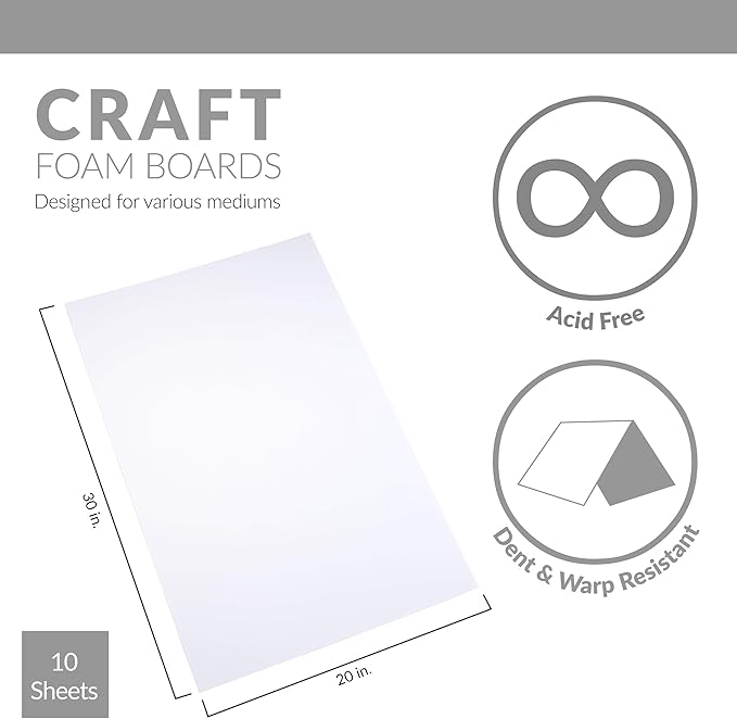 Royal and Langnickel 20 X 30" Double-Sided White Foam Board, 10 Sheets