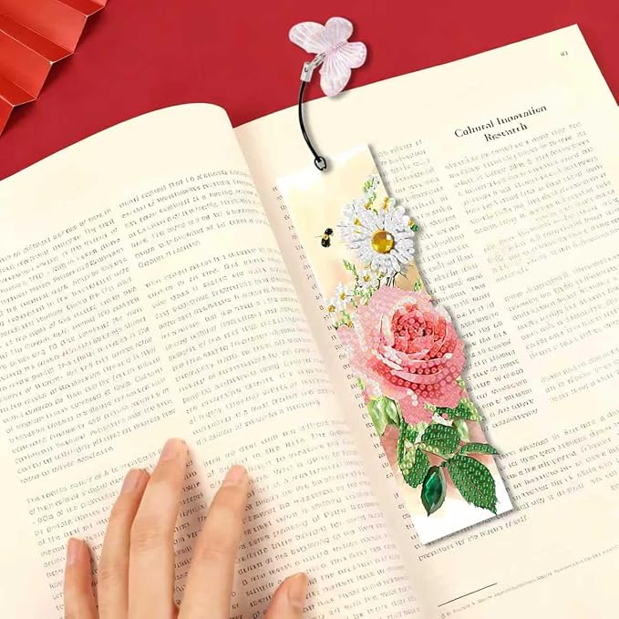 Flower Diamond Art Bookmarks for Adults, 4 PCS Flower Diamond Painting Bookmarks with Pendant, 5d Gem Art, Acrylic Easy DIY Crafts for Books Decor Gift