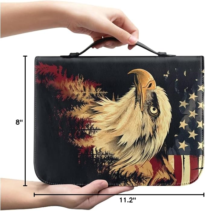 PU Leather Bible Covers for Women Men with Bookmark Carrying Book Case Church Bag Bible Protective with Zippered Pocket,Bald Eagle,Large
