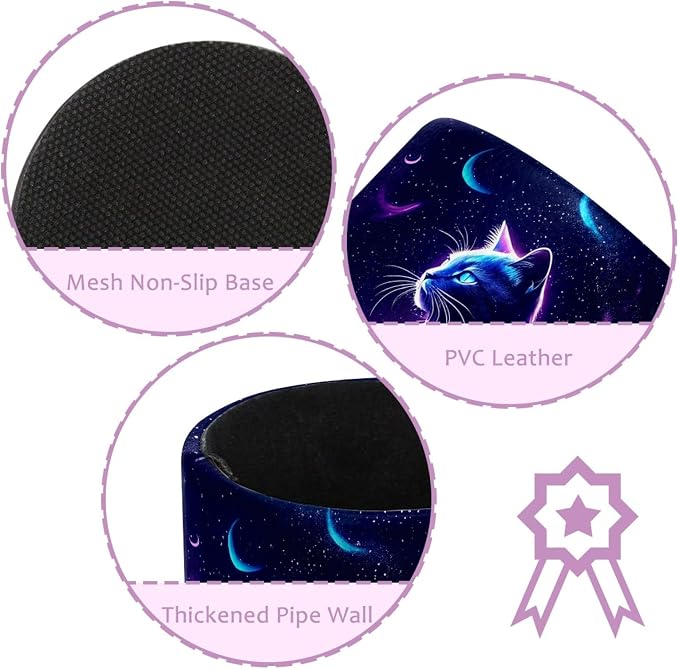 Fantasy Purple Starry Sky Cat Pen Holder Pencil Organizer Cute Pencil Cup Desk Decor Makeup Brush Holder PU Multifunctional Office Supplies for Home Classroom School