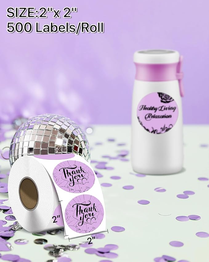 iEager 2 Inch Round Thermal Labels, Circle Thermal Printer Stickers, Durable Circular Label Printer Sticker for Business, Logo, Gift, 500 Labels/Roll, Purple