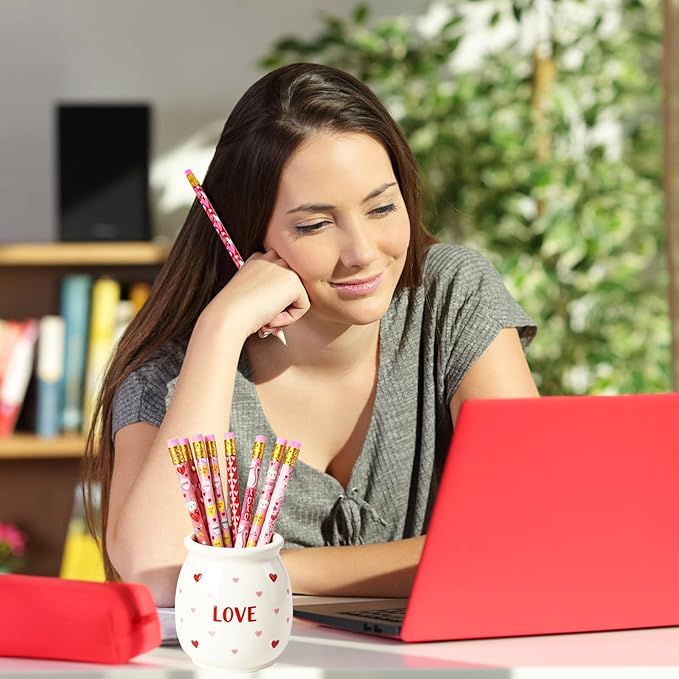 Bvrbaory 72 Pcs Valentine's Day Pencils,Bulk Wood Pencils,Pink Valentine Pencil with Erasers for Goodie Bags Fillers,Party Favors,School Classroom Rewards(12 Styles)